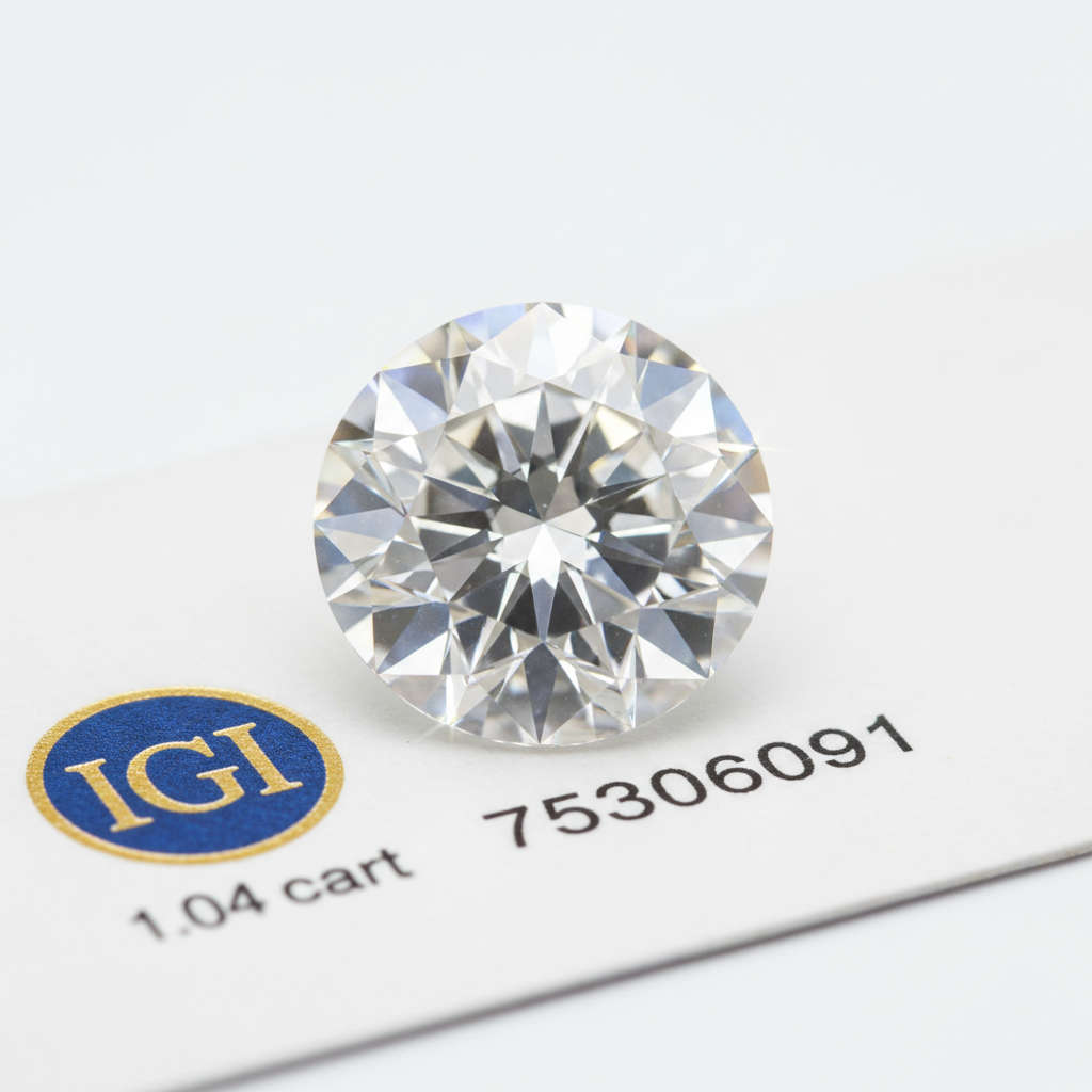 1.04 Carat round shape Lab Grown Diamond (CVD) - D VVS2 IGI Certified